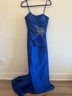 Terani Couture Cobalt Blue Prom Gown with Crystal Applique